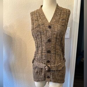 Forum sweater vest button down belted stretch knit tones of brown & tan Med. VTG